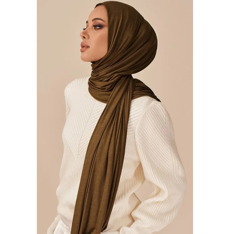 Soft Modal Cotton Jersey Long Hijab Shawl for Muslim Women