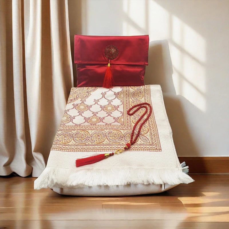 Noor Portable Geometric Prayer Mat Set – 3-Piece Travel Kit