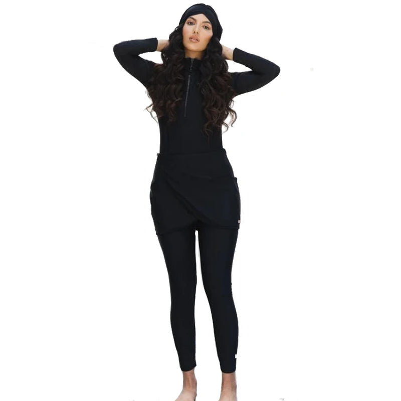 Hijab ( Full Cover ) Floral Patchwork Gulf-Friendly Burkini Set – 3-Piece Modest Swimwear