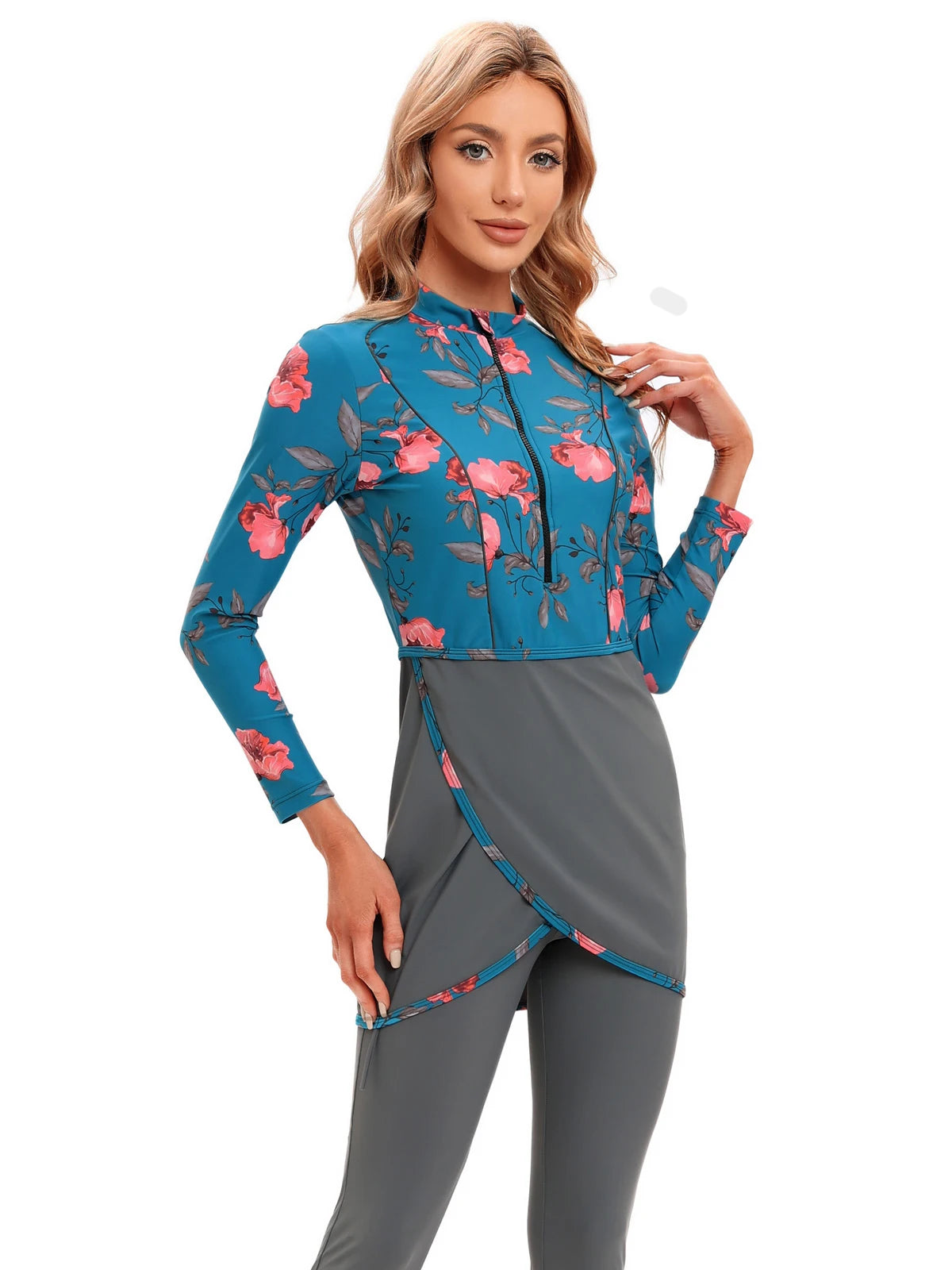 Hijab ( Full Cover ) Floral Patchwork Gulf-Friendly Burkini Set – 3-Piece Modest Swimwear