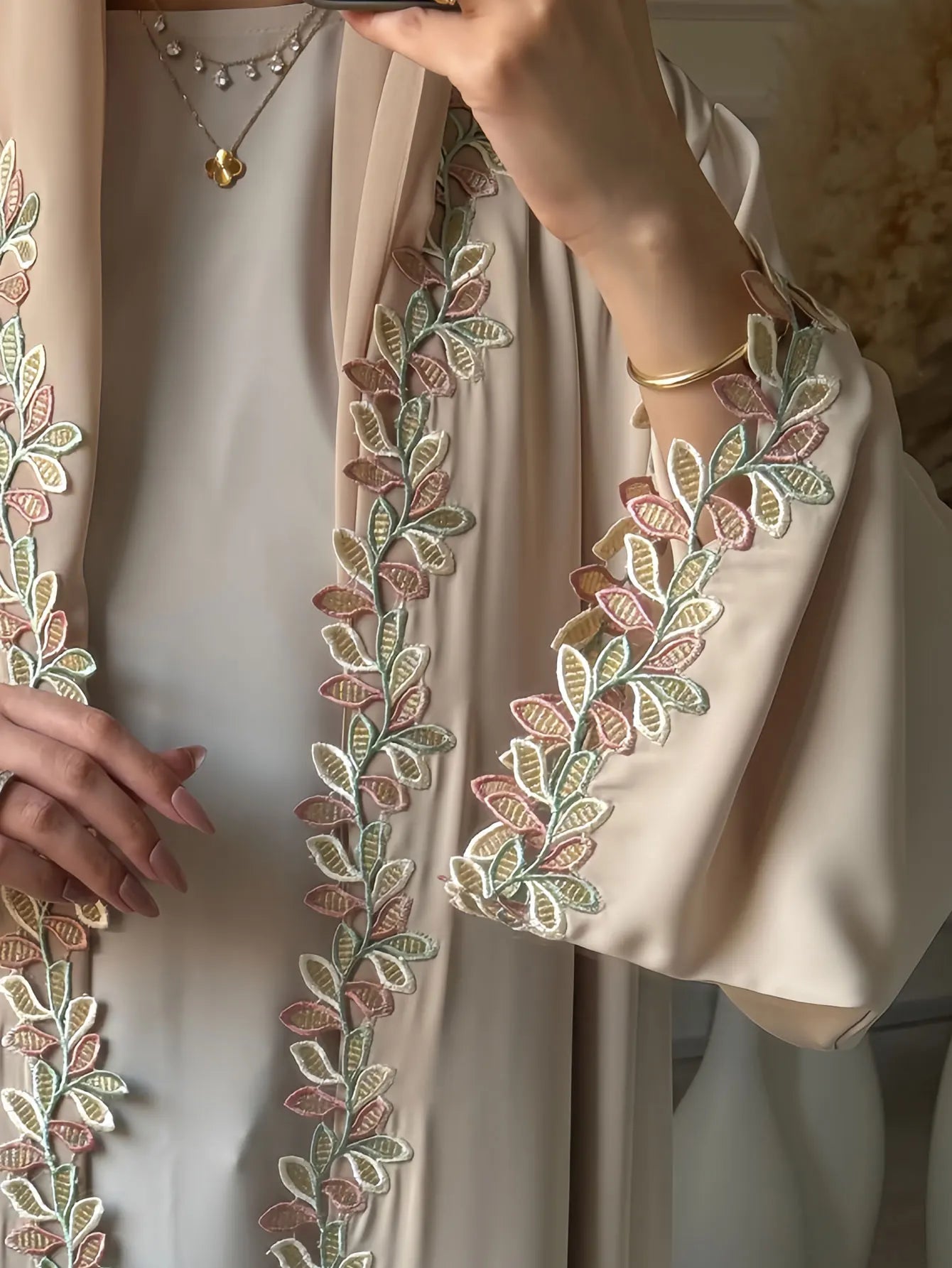 Tatted Open Front Crepe Abaya — All-Season Loose Fit | Noor Boutique Summer 2025