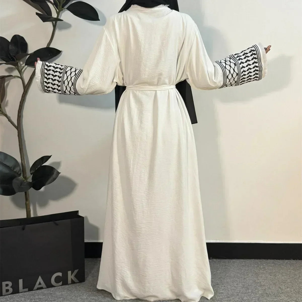 Open-Front Tassel-Embroidered Abaya Cardigan for Muslim Women