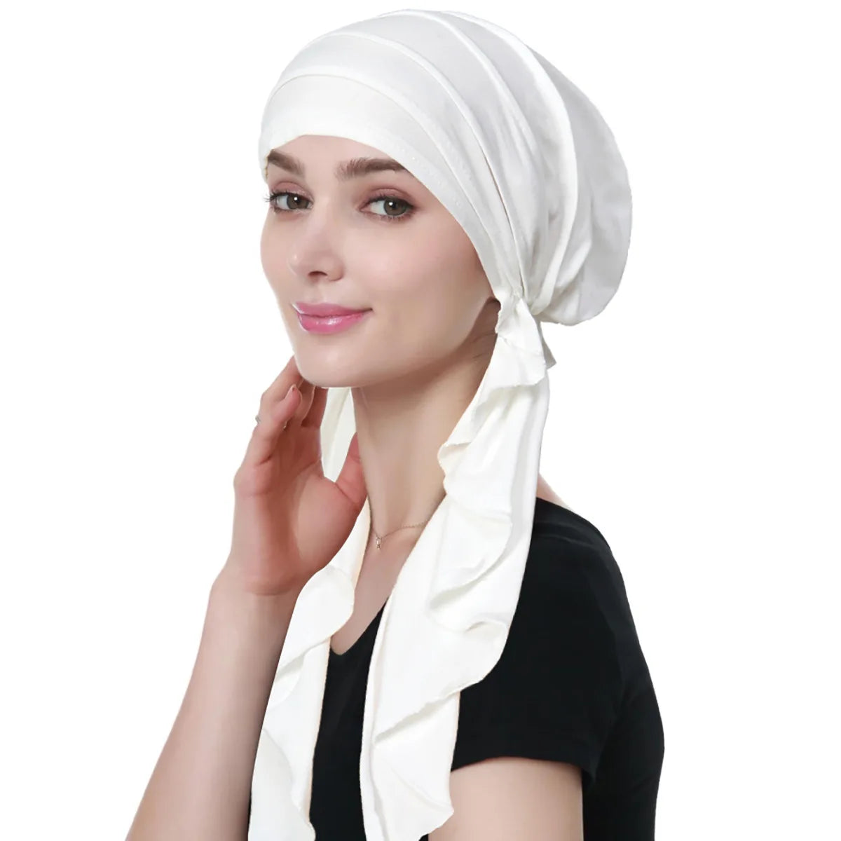 Noor Muslim Hijab Crinkle-Texture Long-Tail Turban Bonnet