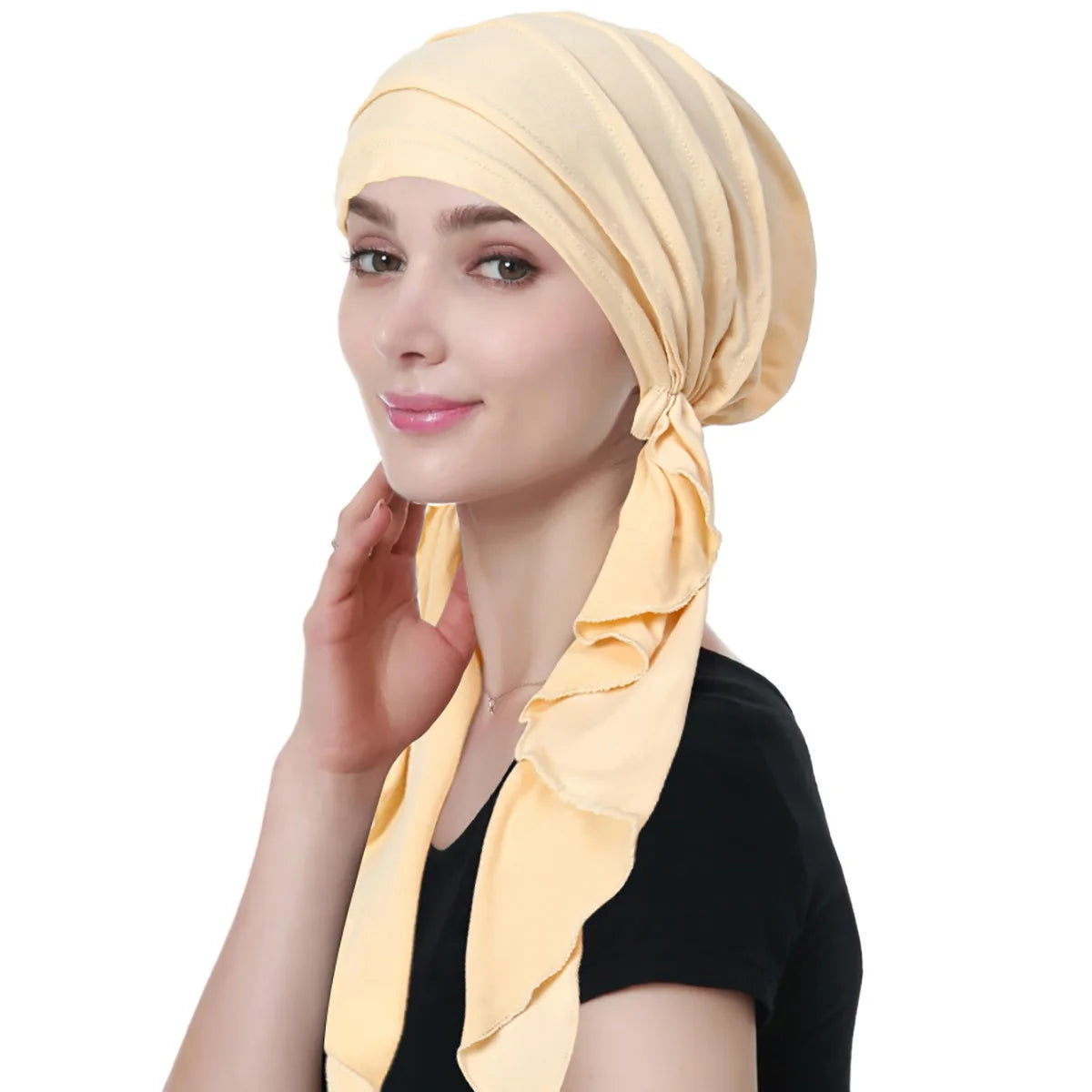 Noor Muslim Hijab Crinkle-Texture Long-Tail Turban Bonnet