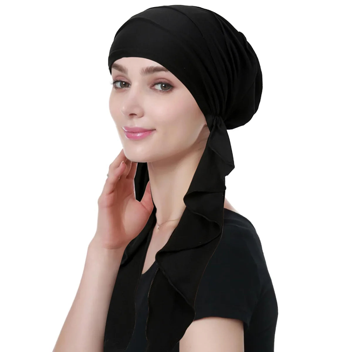 Noor Muslim Hijab Crinkle-Texture Long-Tail Turban Bonnet