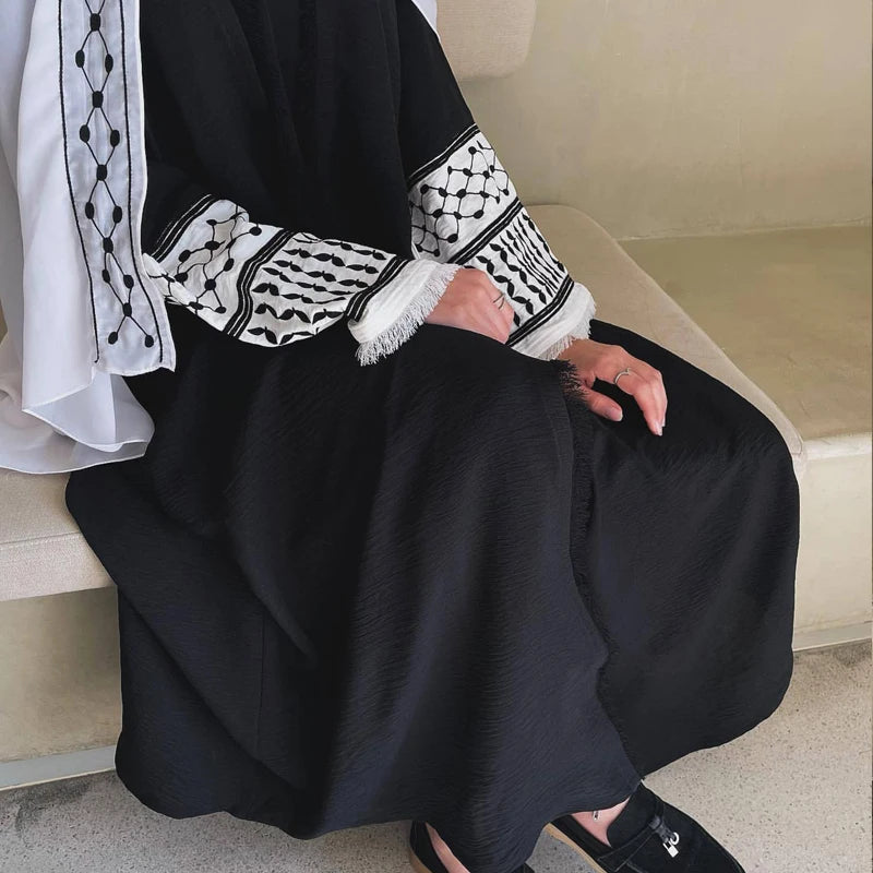 Soft Crepe Embroidery Abaya with Tassel – Modest Ramadan & Party Wear