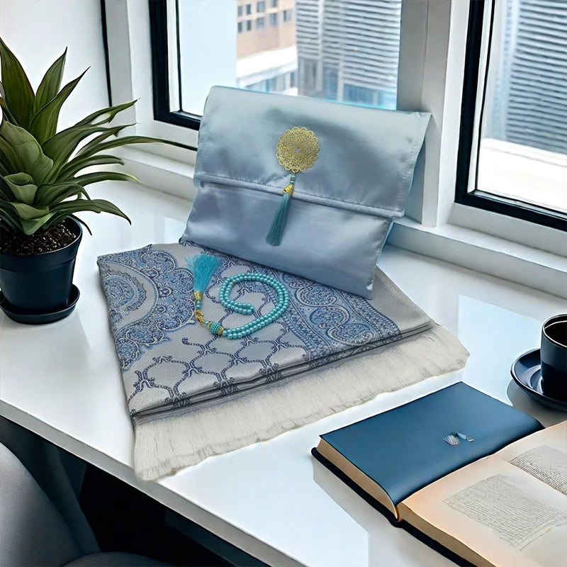 Noor Portable Geometric Prayer Mat Set – 3-Piece Travel Kit