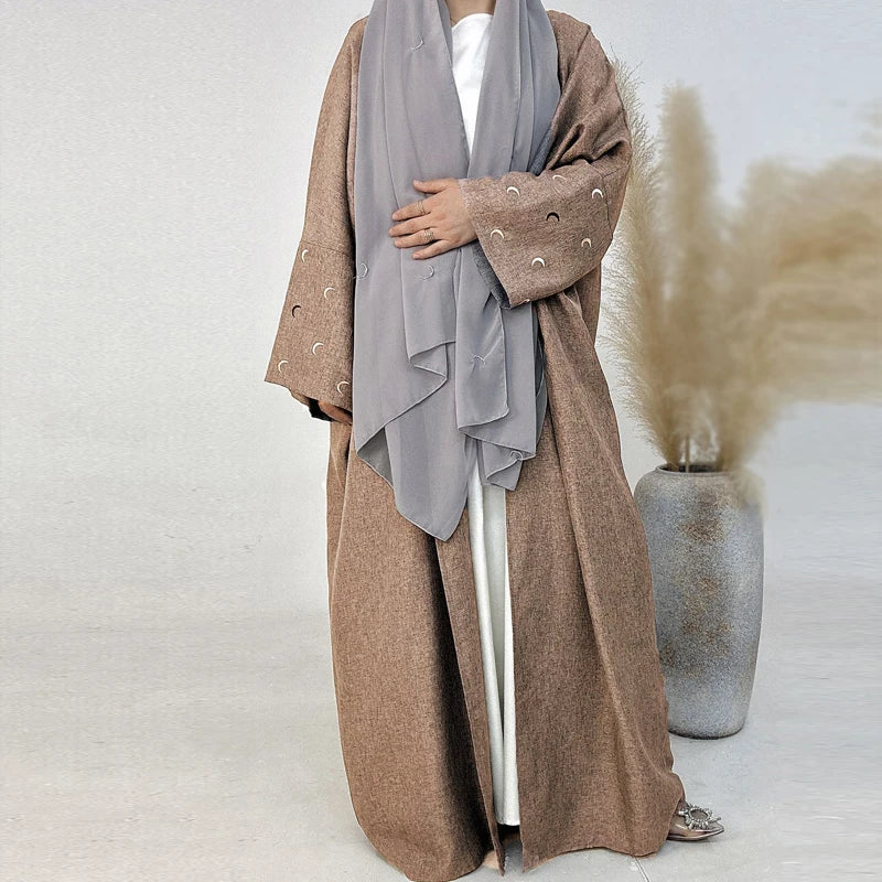 Ramadan 2025 Embroidered Khimar Abaya Cardigan Dress for Muslim Women