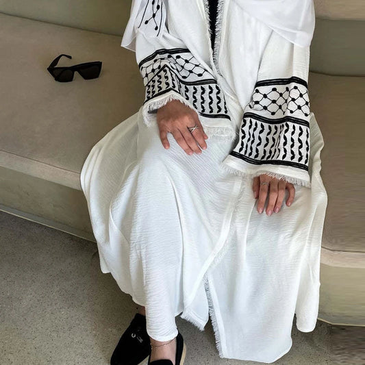 Soft Crepe Embroidery Abaya with Tassel – Modest Ramadan & Party Wear