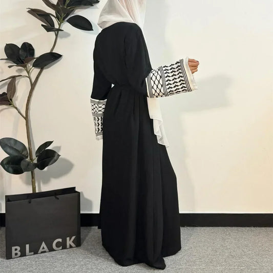 Open-Front Tassel-Embroidered Abaya Cardigan for Muslim Women