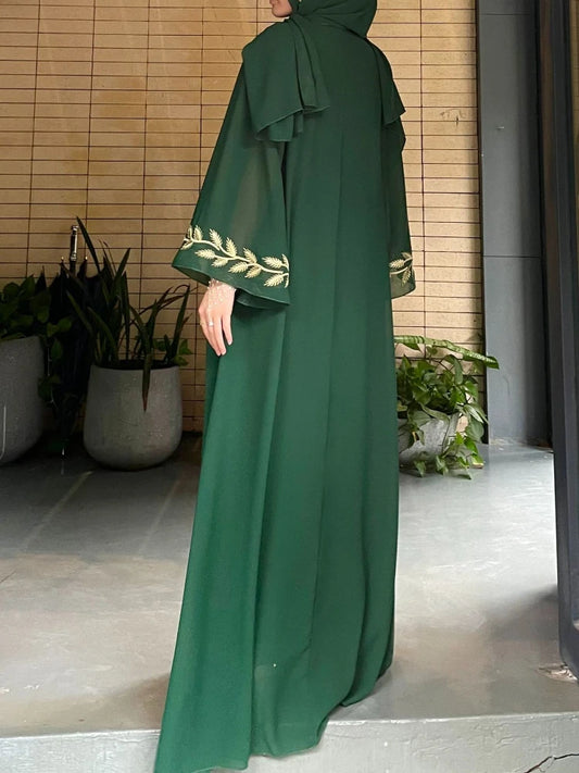 Eid Abaya Embroidered 2-Piece Set with Matching Scarf for Muslim Women