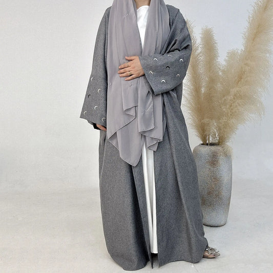 Ramadan 2025 Embroidered Khimar Abaya Cardigan Dress for Muslim Women