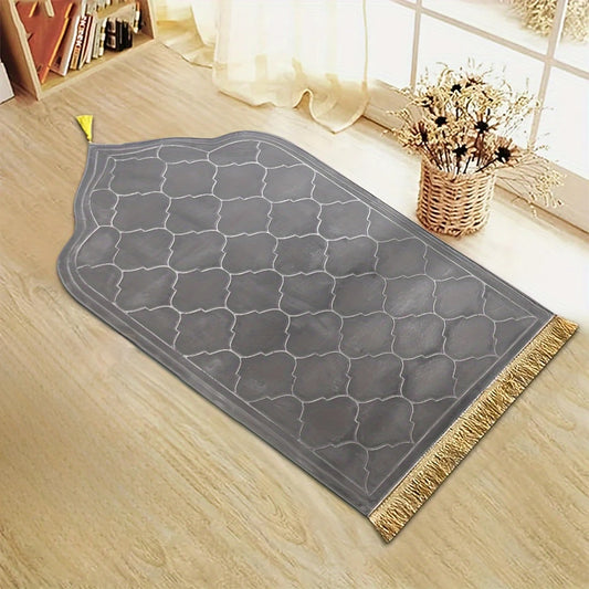 Muslim Prayer Mat with Tassels – Soft Flannel, Elegant Print Design