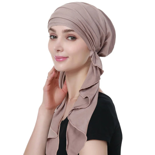 Noor Muslim Hijab Crinkle-Texture Long-Tail Turban Bonnet