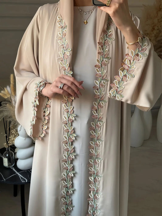 Tatted Open Front Crepe Abaya — All-Season Loose Fit | Noor Boutique Summer 2025