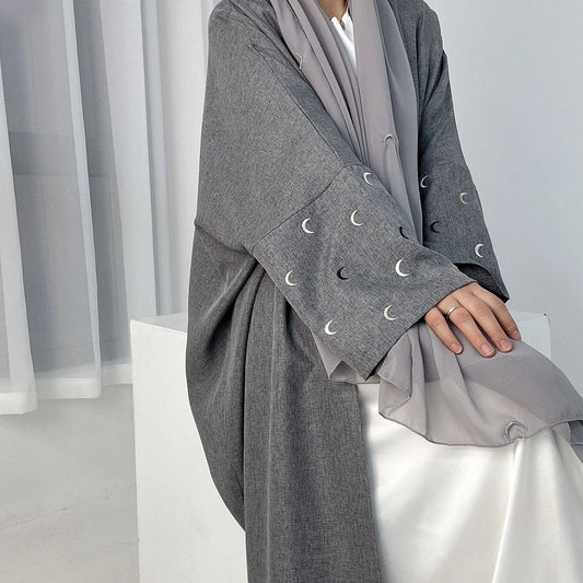Ramadan 2025 Embroidered Khimar Abaya Cardigan Dress for Muslim Women