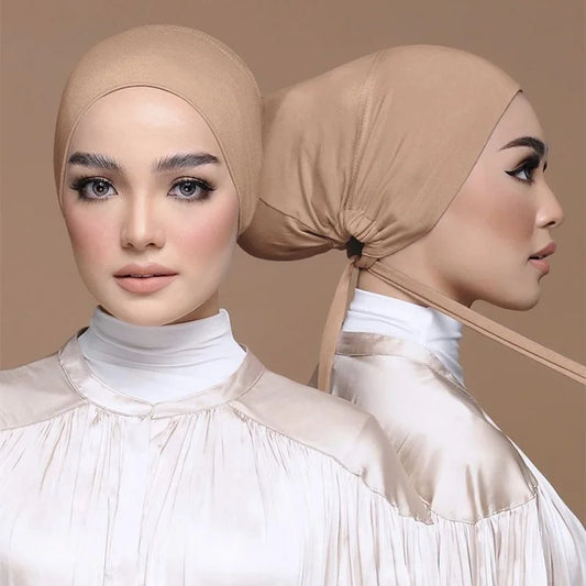 Inner Hijab Cap – Stretchable Muslim Turban Bonnet with Adjustable Rope